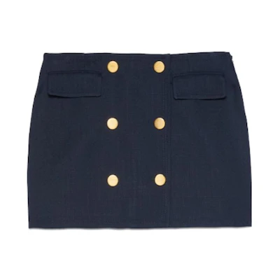(Women) Gucci Solid Blue Double-Breasted Casual Skirt 744820-Z736B-4265
