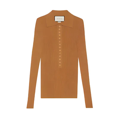 (Women) Gucci Solid Brown Knit Cardigan with Collar FW22 697673-XKCAJ-2240