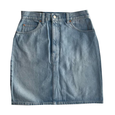 (Women) Gucci Solid Mid-Rise Straight Denim Skirt Blue 539778-XDAZ3-4048