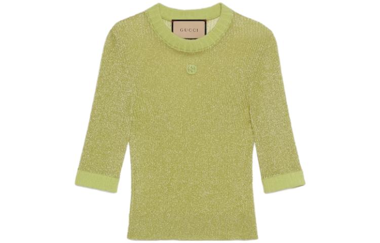 (Women) Gucci Solid Ribbed Knit Short Sleeve Crewneck Sweater 773226-XKDNU-3823