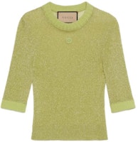 (Women) Gucci Solid Ribbed Knit Short Sleeve Crewneck Sweater 773226-XKDNU-3823 (Women) Gucci Solid Ribbed Knit Short Sleeve Crewneck Sweater 773226-XKDNU-3823