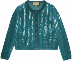 (Women) Gucci Solid Sequin Knit Cardigan Teal 764583-XKDMO-3601 (Women) Gucci Solid Sequin Knit Cardigan Teal 764583-XKDMO-3601