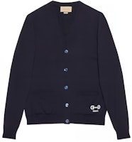 (Women) Gucci Solid V-Neck Button-Up Long Sleeve Cardigan in Deep Blue 731059-XKCZ3-4330 (Women) Gucci Solid V-Neck Button-Up Long Sleeve Cardigan in Deep Blue 731059-XKCZ3-4330