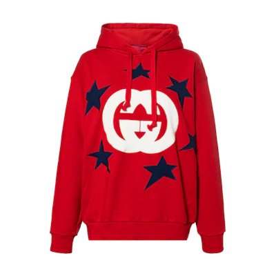 (Women) Gucci SS21 520 Special Hoodie, Double G Star Print, Red 615061-XJDOE-6429