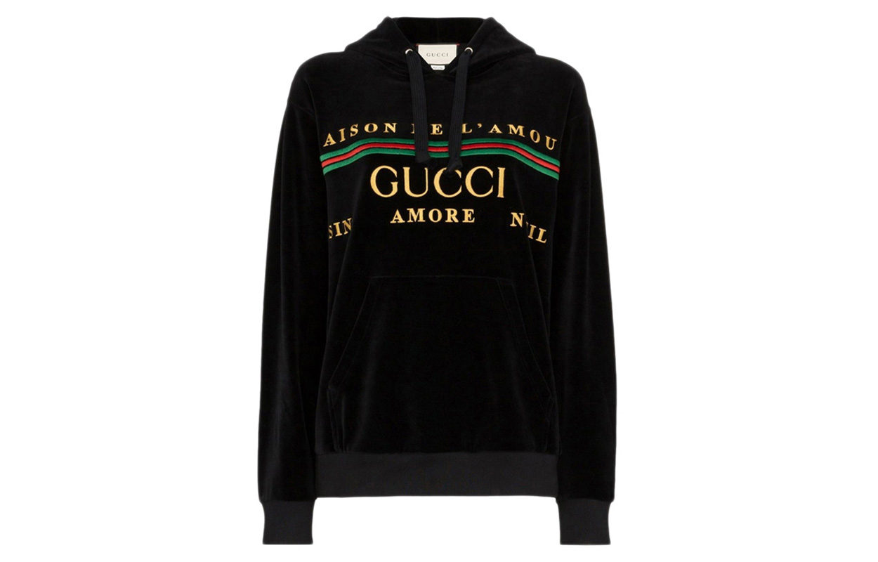 (Women) Gucci SS21 Black Embroidered Logo Hoodie 595773-XJBT1-1082