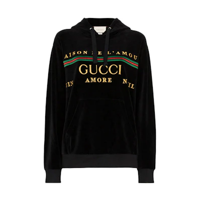(Women) Gucci SS21 Black Embroidered Logo Hoodie 595773-XJBT1-1082