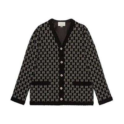 (Women) Gucci SS21 Black Wool Cardigan with Logo Jacquard Knit Sweater 644570-XKBN1-1080