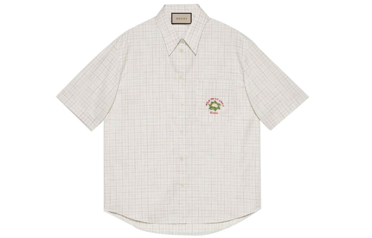 (Women) Gucci SS21 Cauliflower Checkered Short Sleeve Sun Shirt Beige 661852-ZAG8E-9034