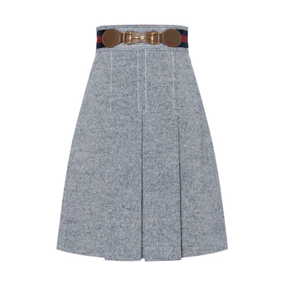 (Women) GUCCI SS21 Grey Pleated Casual Dress with Horsebit Details. 643509-Z8AM0-4447