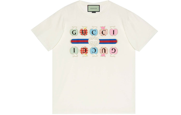 (Women) Gucci SS21 Heart Apple Logo Print T-Shirt Beige 615044-XJDOG-9095