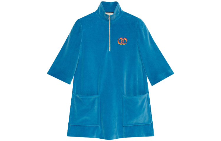 (Women) GUCCI SS21 Interlocking GG Cotton Short-Sleeve Dress Blue. 644597-XJDCV-4670