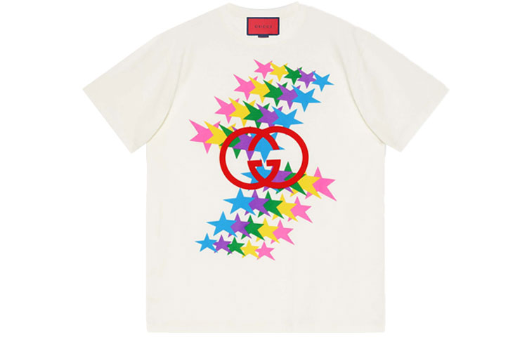 (Women) Gucci SS21 Ivory Double G Star Print Short Sleeve T-Shirt 615044-XJDNH-9095