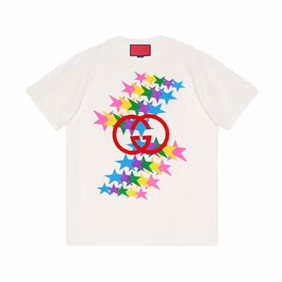(Women) Gucci SS21 Ivory Double G Star Print Short Sleeve T-Shirt 615044-XJDNH-9095