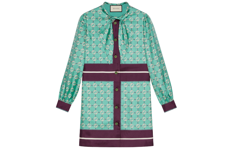 (Women) Gucci SS21 Light Blue Interlocking GG Print Long Sleeve Dress 633275-ZAFP9-4559