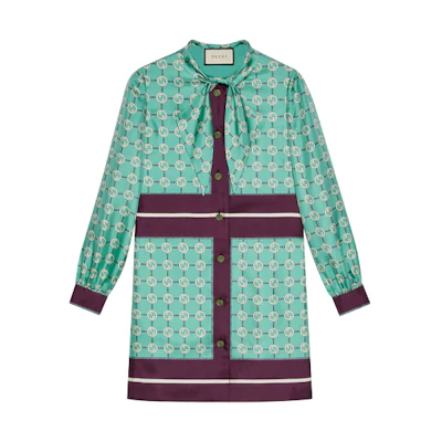 (Women) Gucci SS21 Light Blue Interlocking GG Print Long Sleeve Dress 633275-ZAFP9-4559