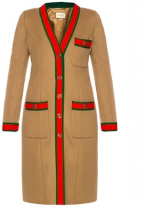 (W) Gucci SS21 Mantel Wol Cokelat Muda dengan Trim Rajut Bergaris 518064-ZHW03-2553 Buy (W) Gucci SS21 Mantel Wol Cokelat Muda dengan Trim Rajut Bergaris 518064-ZHW03-2553