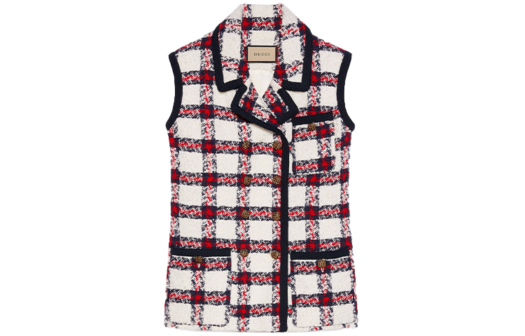 Buy (W) Chaleco Gucci SS21 Multicolor con Logo y Bolsillo a Cuadros Contraste 652040-ZAGLK-9098