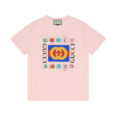 (Women) Gucci SS21 Pink Crewneck T-Shirt with Heart Apple Graphic 615044-XJDOH-7989
