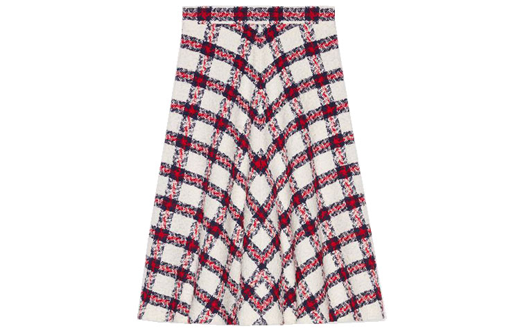 (Women) Gucci SS21 Red Tweed Check A-Line Midi Skirt 652128-ZAGLK-9098
