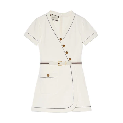 (Women) Gucci SS21 Trimmed Knit A-Line Short Sleeve Dress Off-White 653408-XJDE4-9133