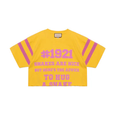 (Women) Gucci SS22 1921 Logo Colorblock Striped Cotton Tee Yellow 660868-XJDKG-7256