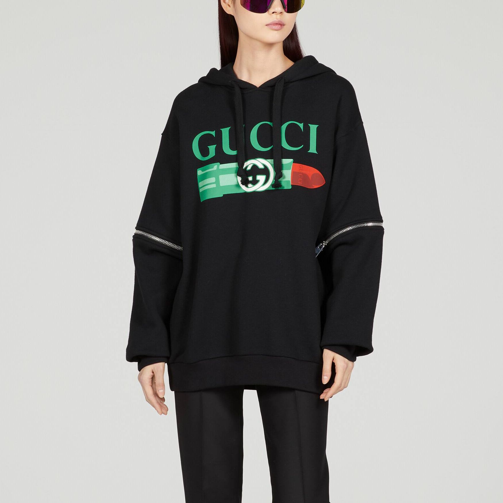 Shop (W) グッチ SS22 ブラック ロゴ プリント パーカー プルオーバー スウェットシャツ 743404-XJFIX-1082