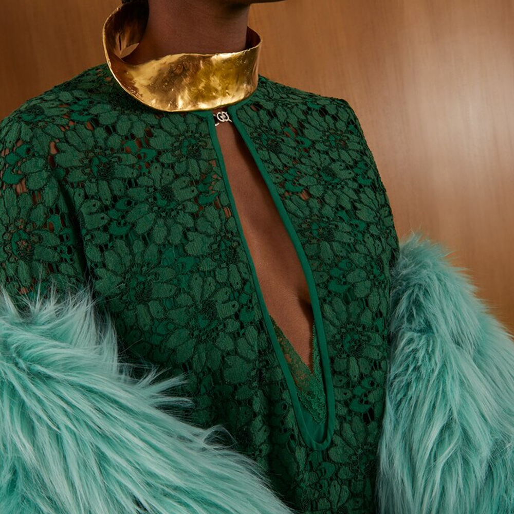 (Women) GUCCI SS22  Green Floral Lace Long Sleeve Zip-Up Dress. 685922-ZJT76-3105 圖 6