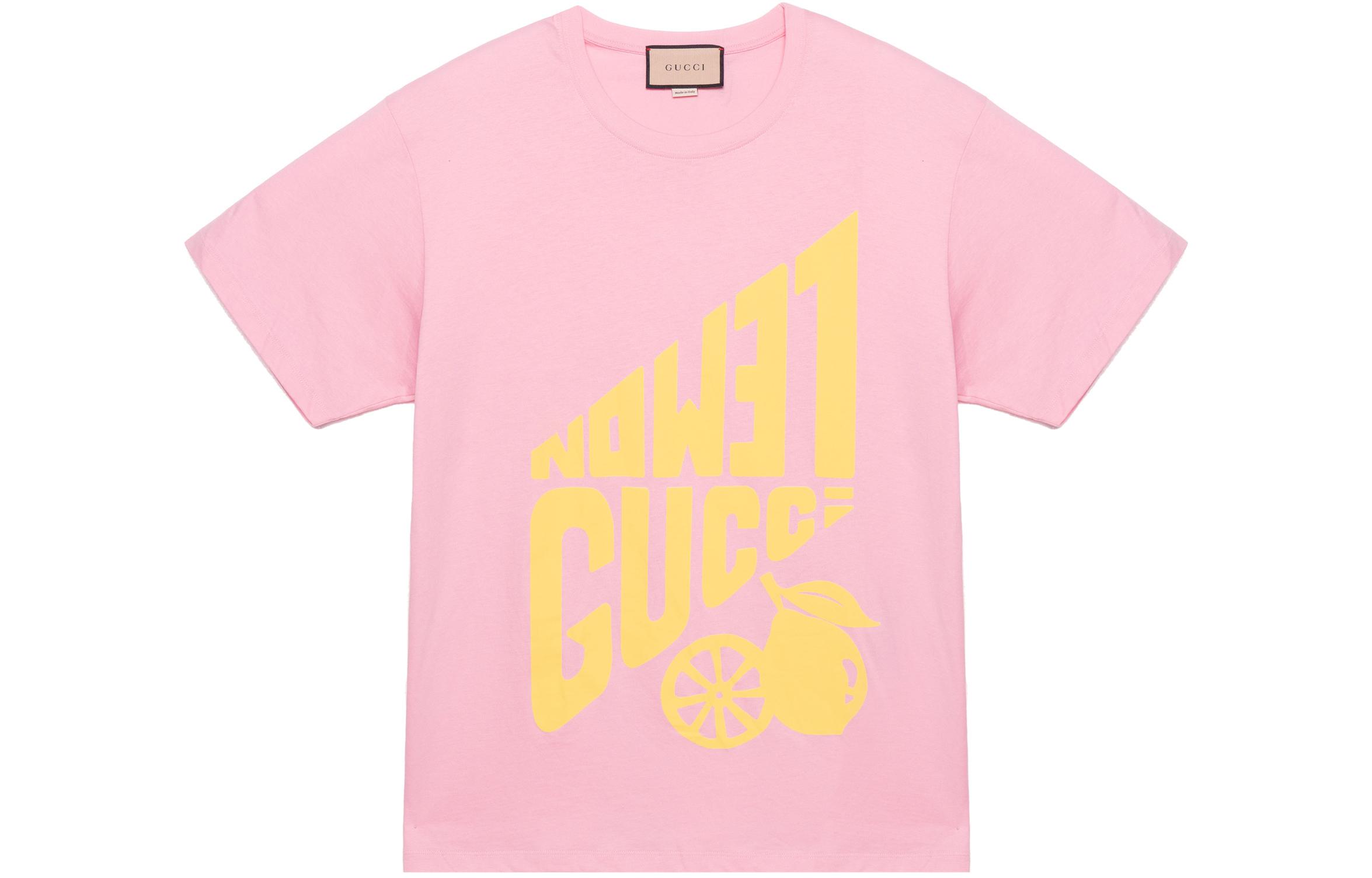Buy (W) Camiseta Rosa de Manga Corta Gucci SS22 "Lemon" con Logo de Algodón. 615044-XJD08-5673