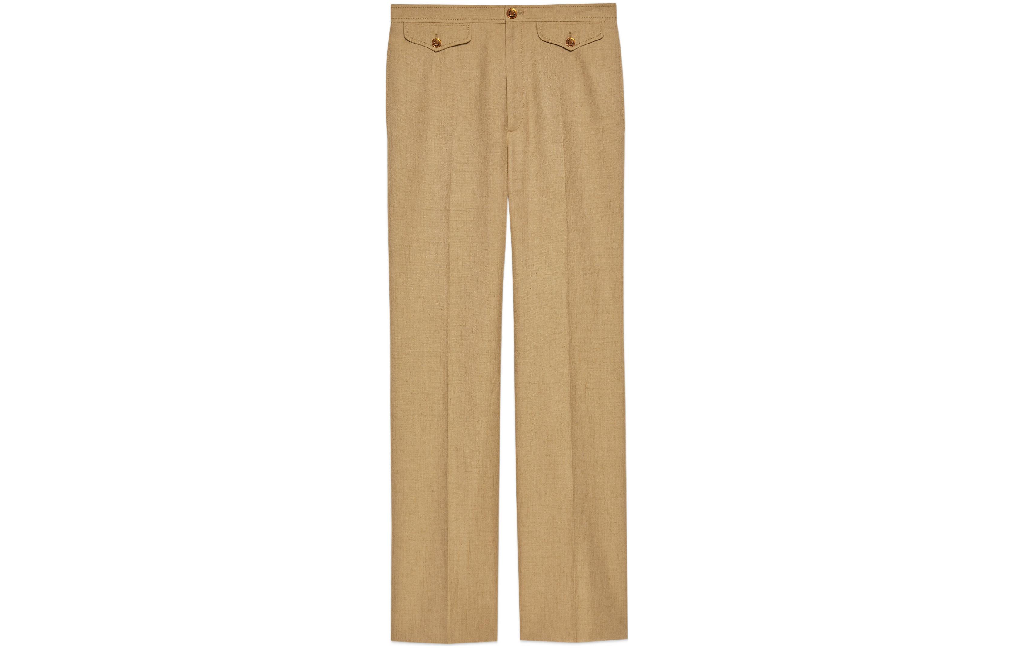 (Women) GUCCI SS22  Solid Color Loose Fit Casual Pants Light Brown. 690743-ZAFHJ-2286