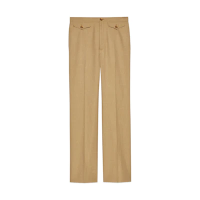 (Women) GUCCI SS22 Solid Color Loose Fit Casual Pants Light Brown. 690743-ZAFHJ-2286