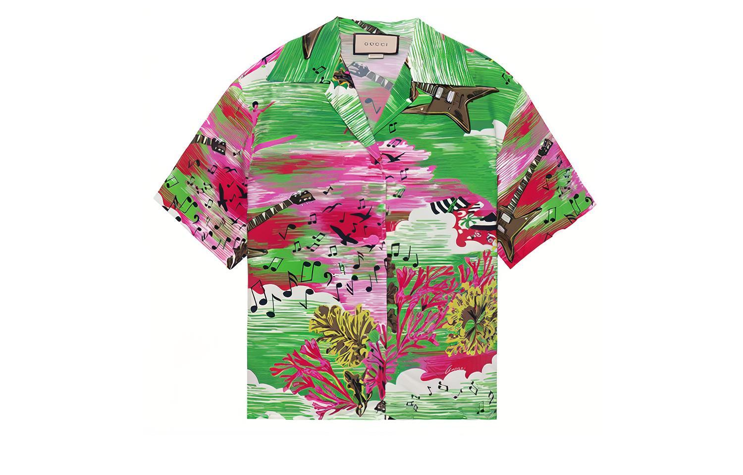 (Women) Gucci SS22 All-Over Logo Print Single-Breasted Green Sunscreen Shirt 703607-ZAJUH-3832