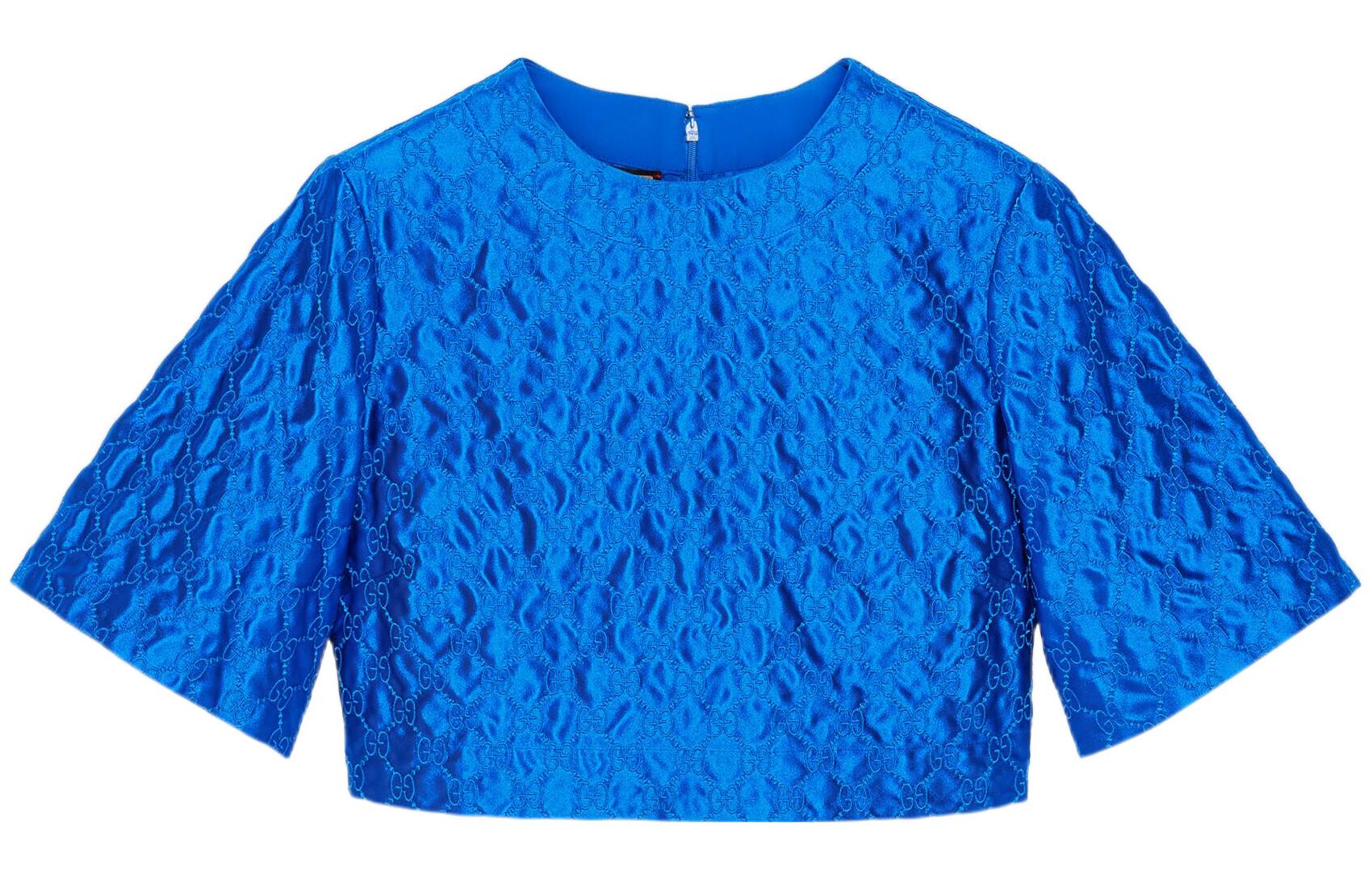 (Women) Gucci SS22 Aria Blue Double G Embroidery T-Shirt 681569-ZAIDC-4256