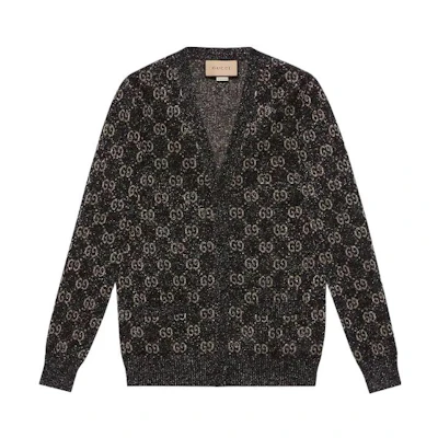 (Women) GUCCI SS22 Aria Fashion GG Monogram Single-Breasted Knit Cardigan Women Black. 678434-XKB54-1284