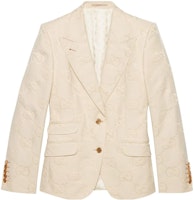 (Women) Gucci SS22 Beige Single Button Blazer with Embossed Logo 691268-ZAHT6-9032 (Women) Gucci SS22 Beige Single Button Blazer with Embossed Logo 691268-ZAHT6-9032