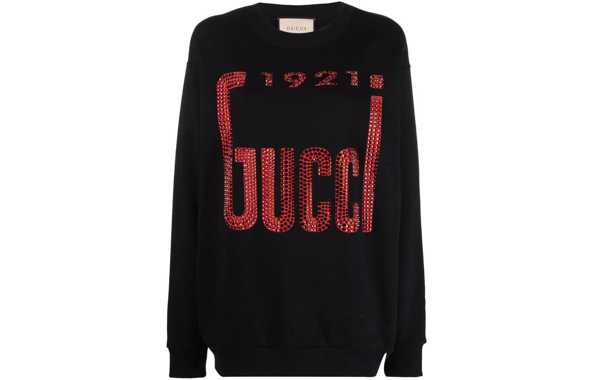 (Women) Gucci SS22 Black Crystal Logo Crewneck Long-Sleeve Sweatshirt 617964XJD3I-1043