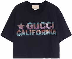 (Women) Gucci SS22 Black Sequin Logo Cropped Loose-fit T-Shirt 691843-XJEN6-1043 (Women) Gucci SS22 Black Sequin Logo Cropped Loose-fit T-Shirt 691843-XJEN6-1043