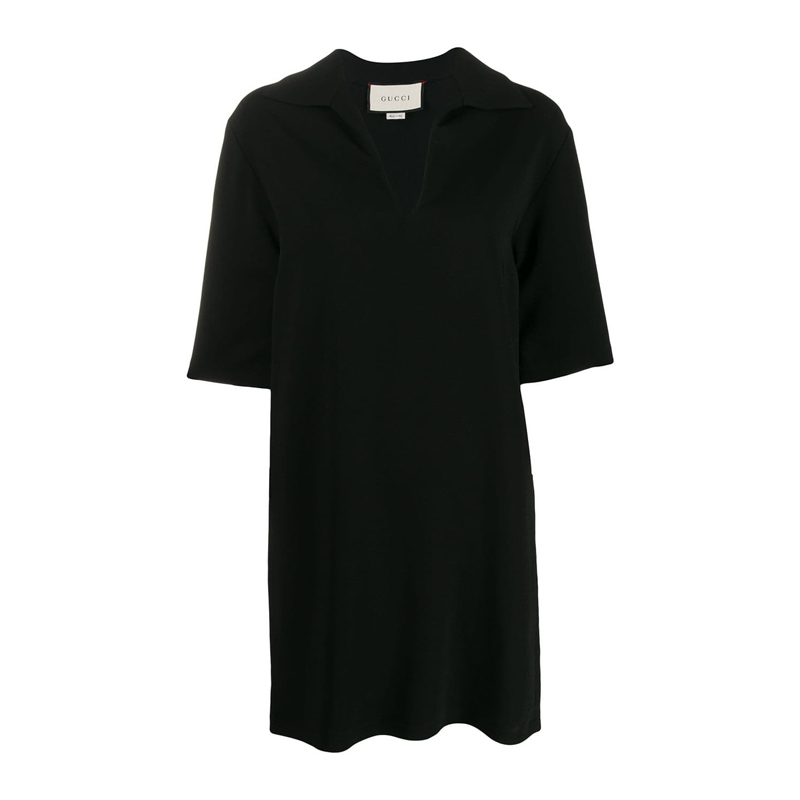 (Women) Gucci SS22 Black Short Sleeve Dress with Contrast Stripe Trim 577103ZKR0110