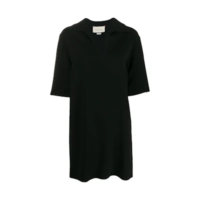 (Women) Gucci SS22 Black Short Sleeve Dress with Contrast Stripe Trim 577103ZKR0110