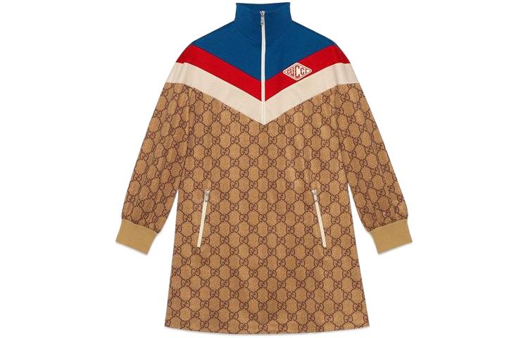 (Women) Gucci SS22 Brown Logo Embroidery Long Sleeve Dress for Women 526526-X9W22-2035