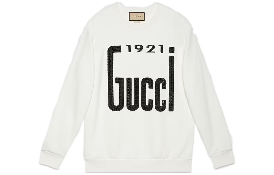 (Women) Gucci SS22 Crystal Logo Crewneck Sweatshirt Off-White 617964-XJDZE-9088