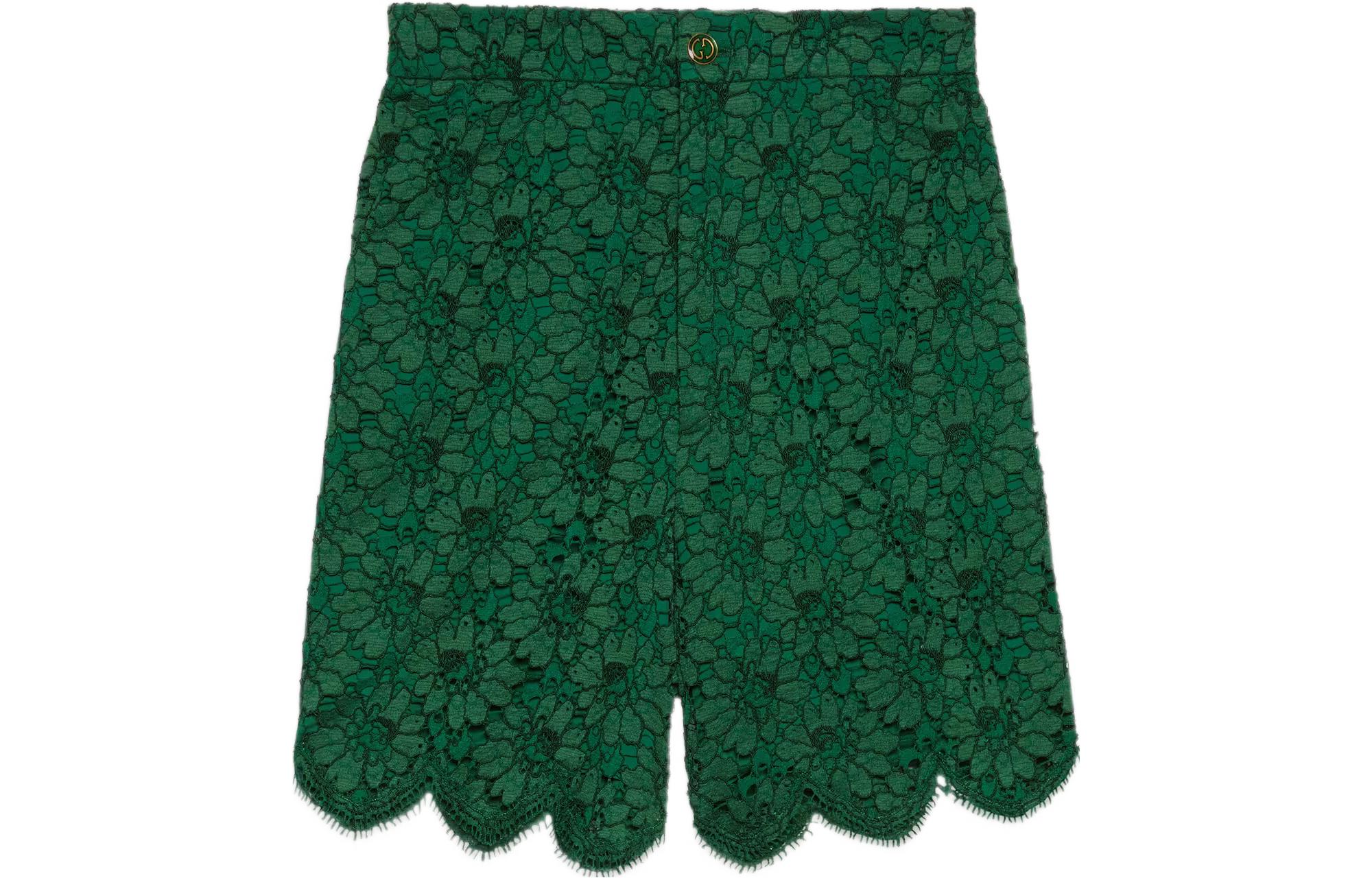 (Women) Gucci SS22 Floral Lace Shorts Deep Green 691377-ZJT76-3105