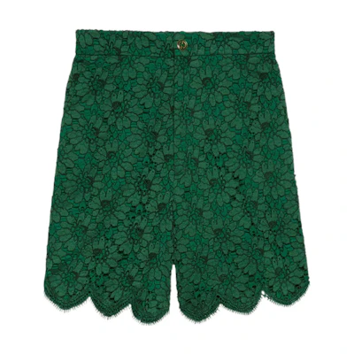 (Women) Gucci SS22 Floral Lace Shorts Deep Green 691377-ZJT76-3105