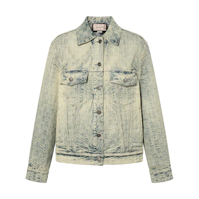 (Women) Gucci SS22 GG Jacquard Denim Jacket Grey 678791-XDBOK-4692