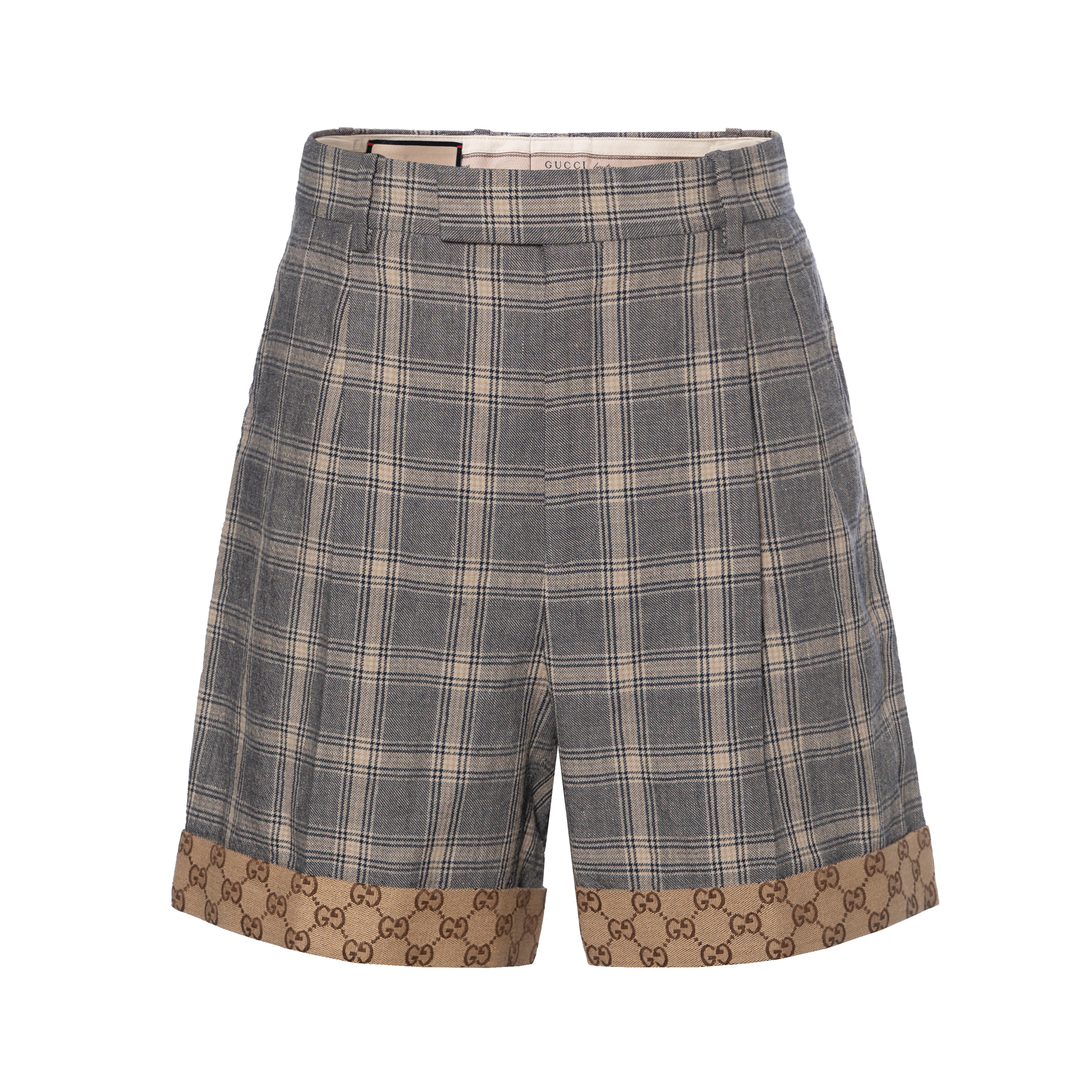 (Women) Gucci SS22 Gray Check Embossed Button Straight Shorts 704674-ZAJWQ-1037