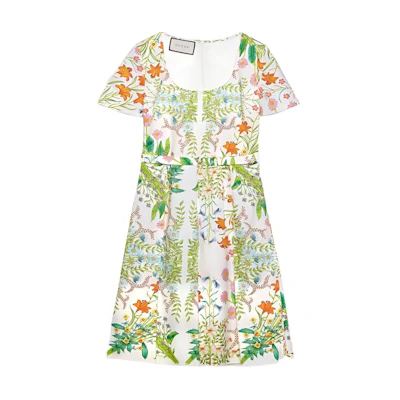 (Women) Gucci SS22 Green Floral Print Short Sleeve Dress 619132-ZAFGD-9172