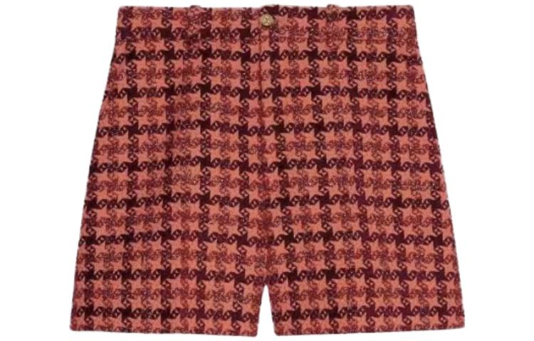 (Women) Gucci SS22 Houndstooth High-Waist Red Casual Shorts 682739-ZAHD6-7001