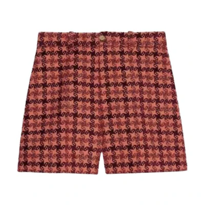 (Women) Gucci SS22 Houndstooth High-Waist Red Casual Shorts 682739-ZAHD6-7001