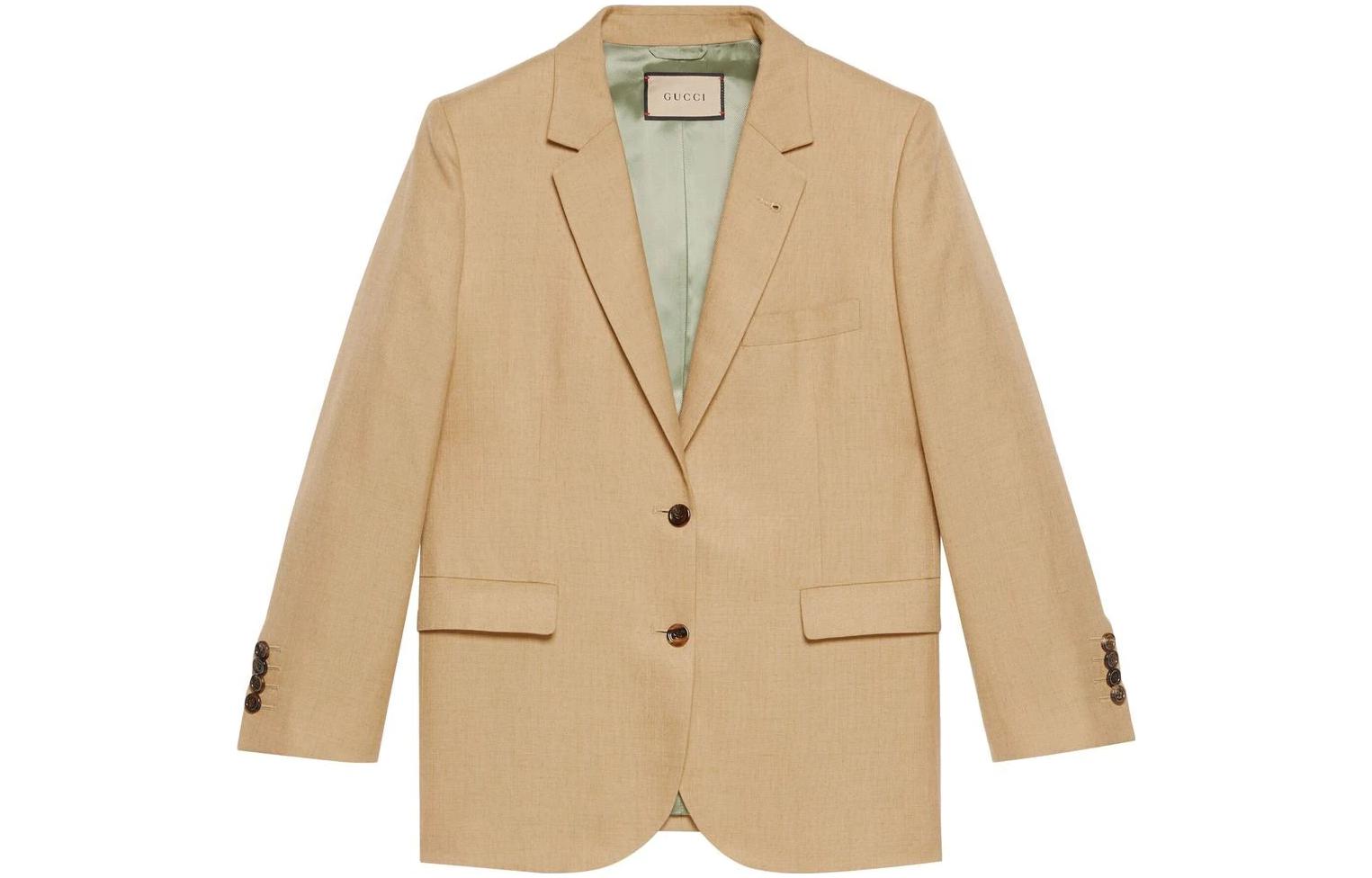 (Women) Gucci SS22 Khaki Single-Breasted Loose-Fit Blazer 691278-ZAFHJ-2327