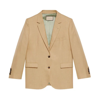(Women) Gucci SS22 Khaki Single-Breasted Loose-Fit Blazer 691278-ZAFHJ-2327