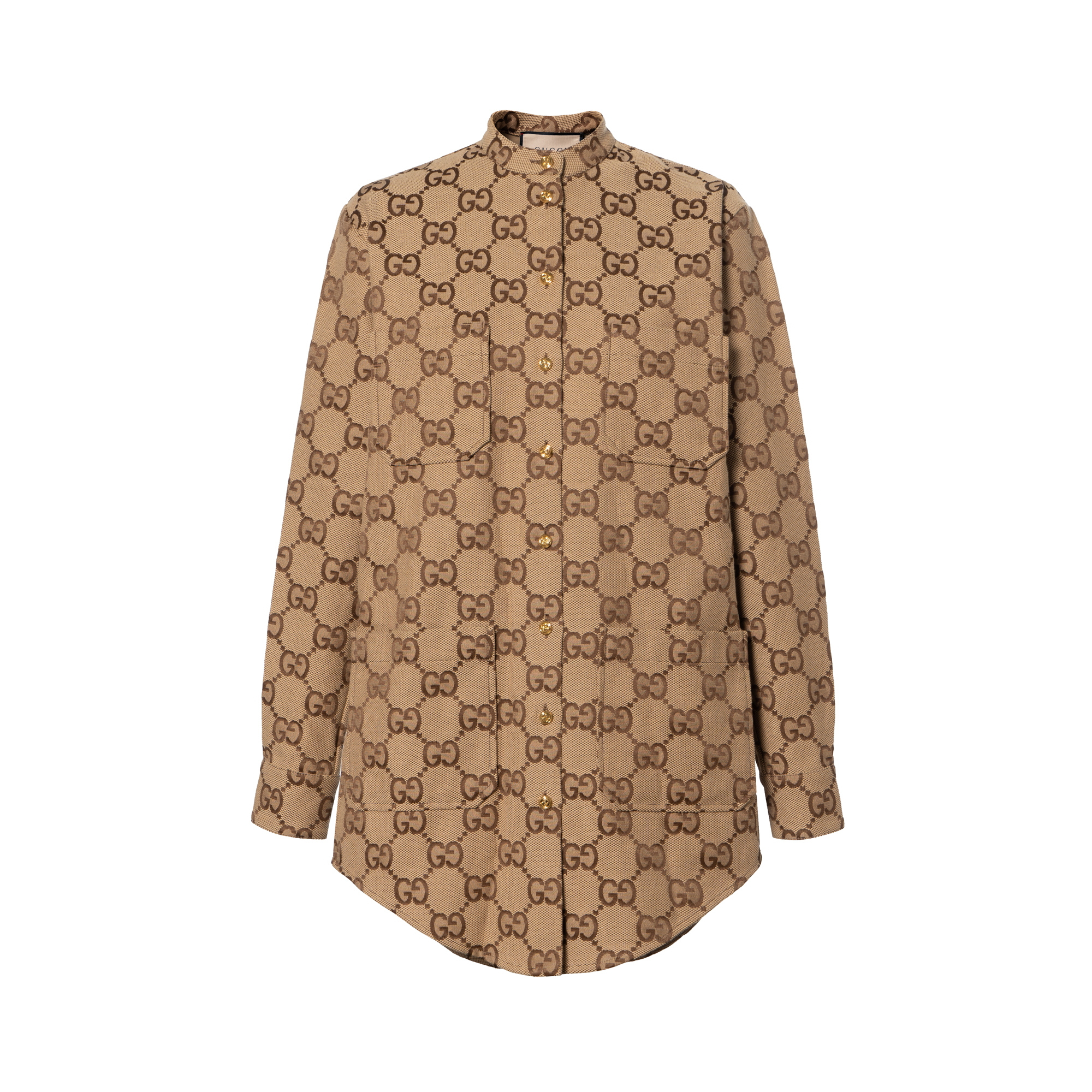 (Women) Gucci SS22 Loose Canvas Long Sleeve Shirt Dark Brown 669337-ZAHT5-2580